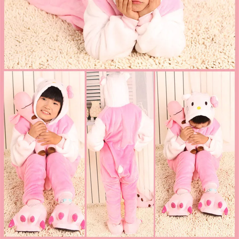 20 Style 2-11Y Girls Boys Children Flannel Animal pajamas Kid Clothes Cute pyjamas Hooded Romper Sleepwear Without Shoes