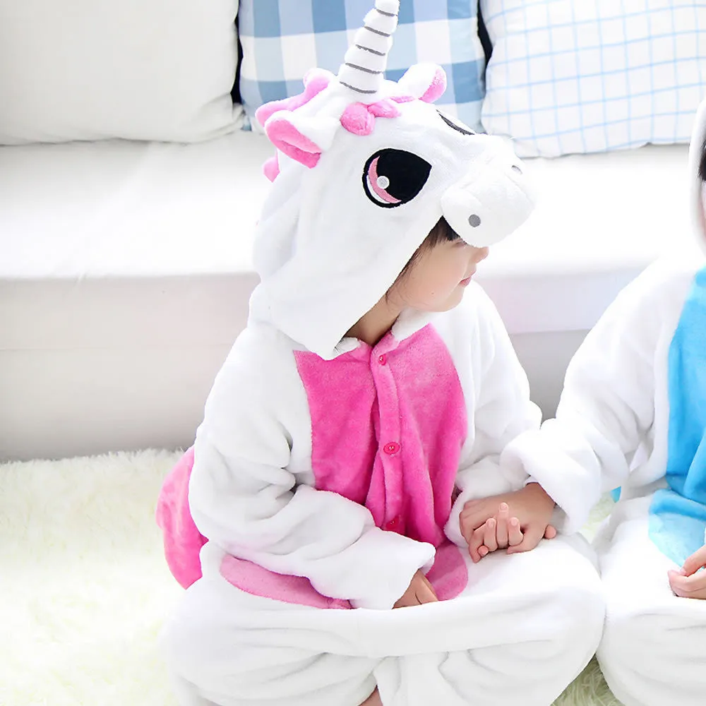 20 Style 2-11Y Girls Boys Children Flannel Animal pajamas Kid Clothes Cute pyjamas Hooded Romper Sleepwear Without Shoes