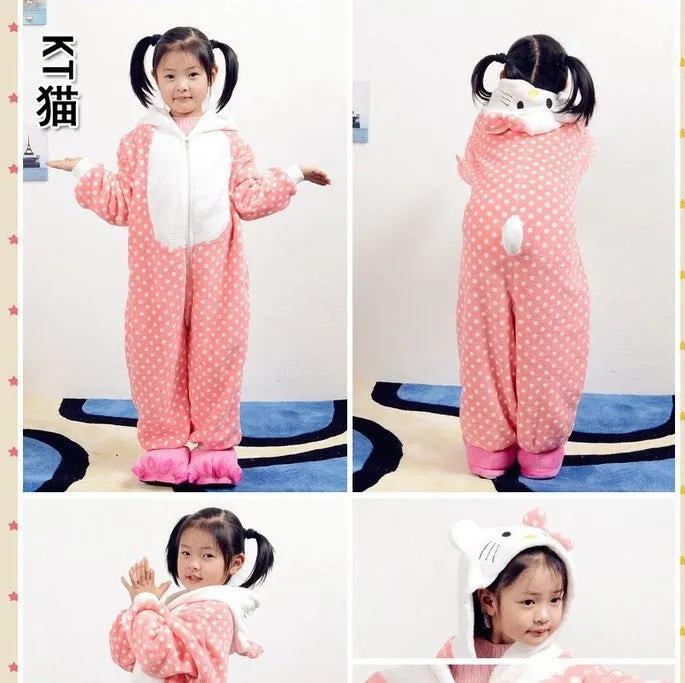 20 Style 2-11Y Girls Boys Children Flannel Animal pajamas Kid Clothes Cute pyjamas Hooded Romper Sleepwear Without Shoes