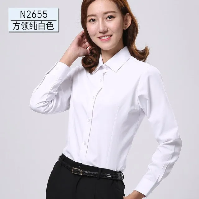 2021 Spring New Office OL White Shirt Women Long Sleeve Blouse Ladies Tops Plus Size Blouses Women Work Shirts XS-4XL 12colors