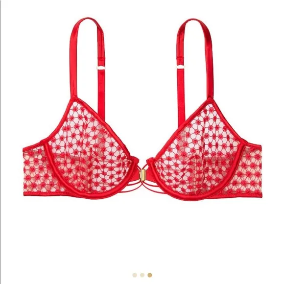32DDD/S Vs Victoria’s Secret VERY SEXYRed Starburst Unlined Demi Bra &amp; pantyNWT