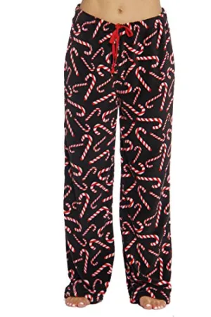 6339-10179-3X Just Love Women's Plush Pajama Pants - Petite to Plus Size Pajamas,Black - Candy Cane,3X Plus