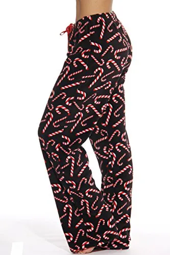 6339-10179-3X Just Love Women's Plush Pajama Pants - Petite to Plus Size Pajamas,Black - Candy Cane,3X Plus