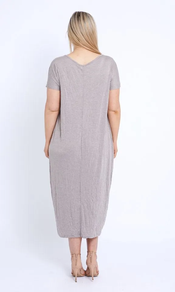 7643 Oat V-neck Pockets Cotton Dress
