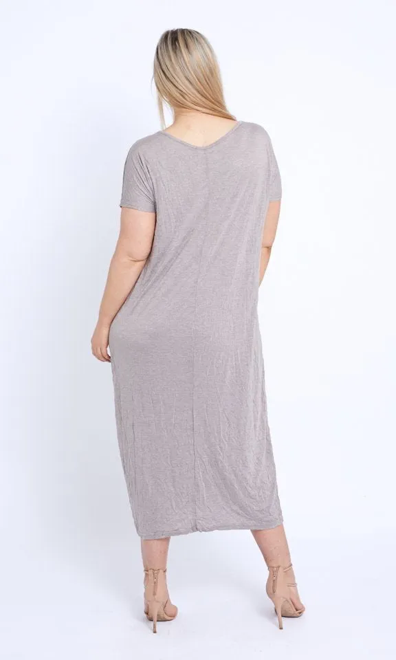 7643 Oat V-neck Pockets Cotton Dress