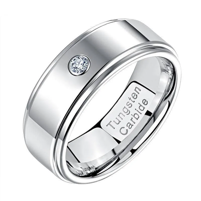 8mm Tungsten Carbide Men's Wedding Band with Diamond