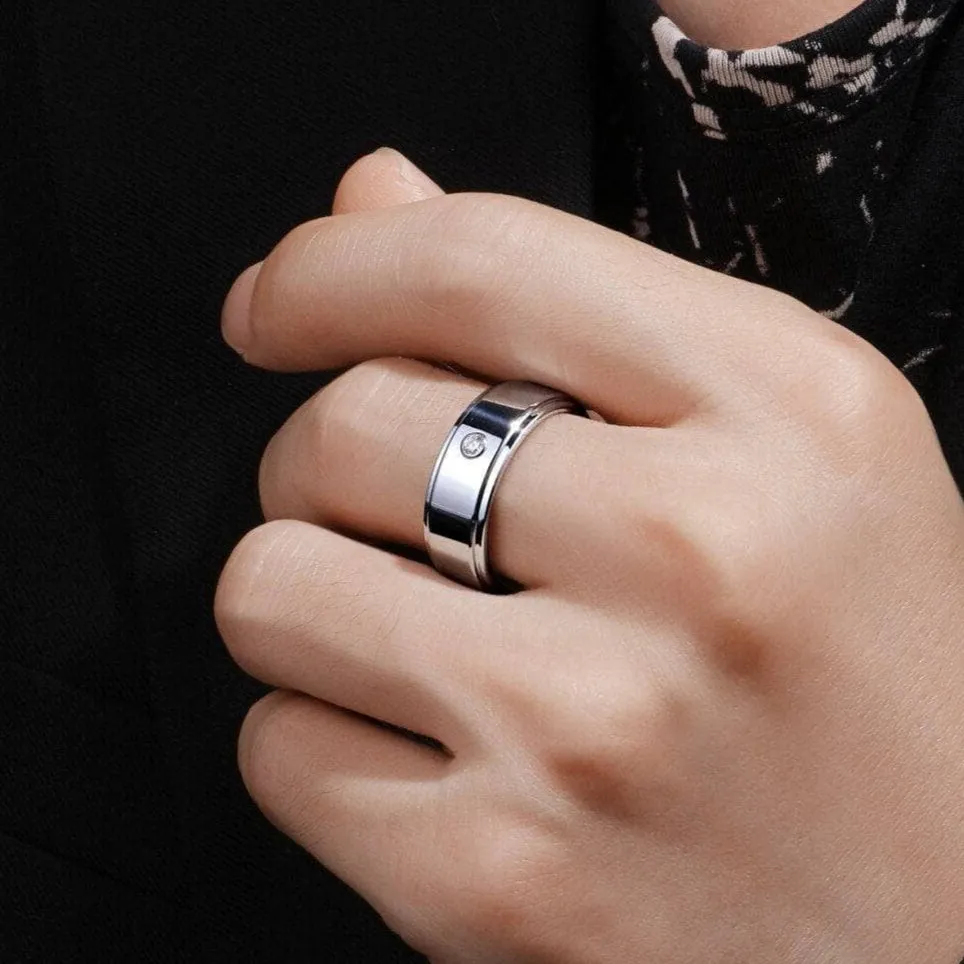 8mm Tungsten Carbide Men's Wedding Band with Diamond
