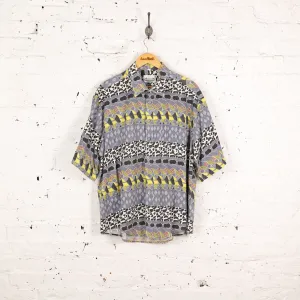 90s Short Sleeve Pattern Shirt - Blue - XL