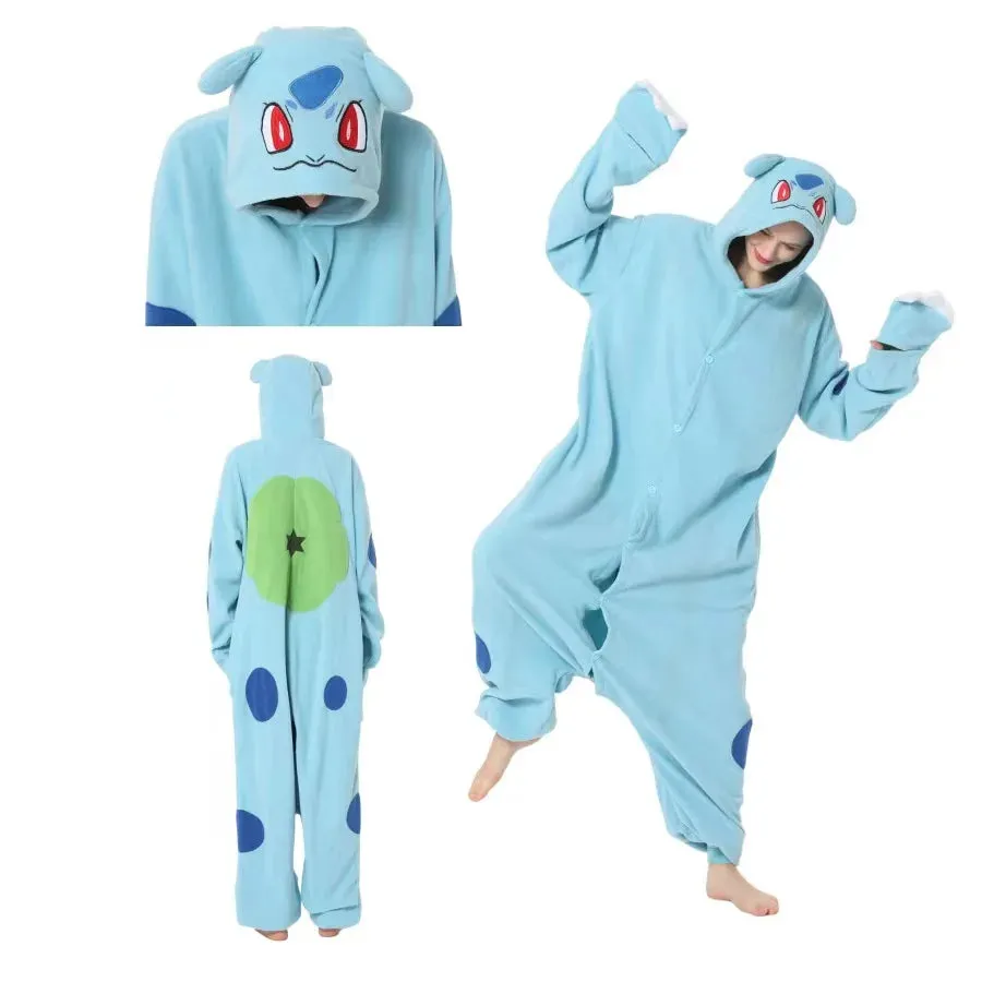 Adults Cartoon Kigurumi Bulbasaur Onesie Cosplay Costume One-Piece Pajama New Year Gift Full Body Pijama Christmas Sleepwear