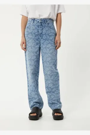 AFENDS SHELBY LONG - HEMP DENIM FLORAL WIDE LEG JEAN - FLORAL BLUE