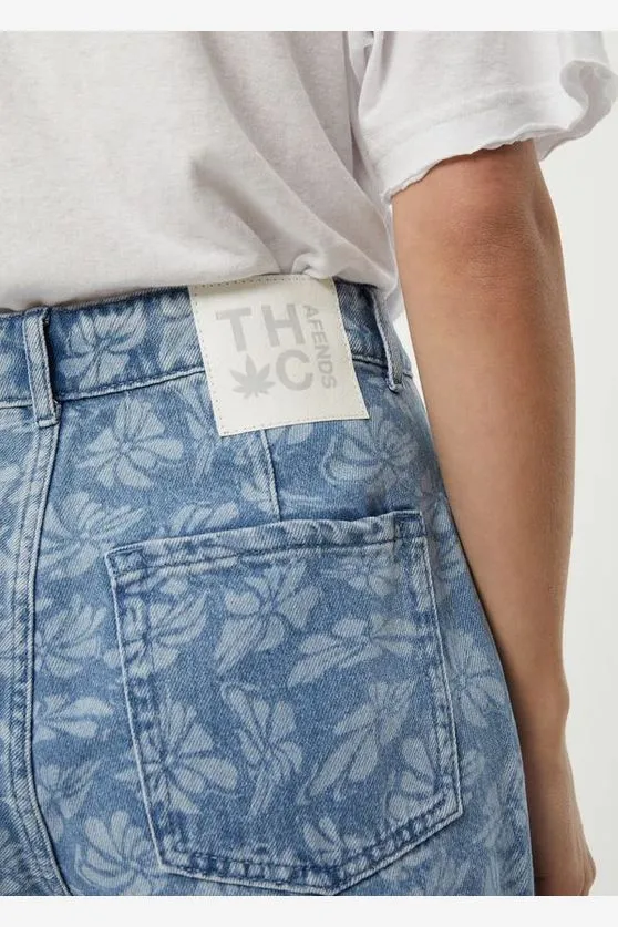 AFENDS SHELBY LONG - HEMP DENIM FLORAL WIDE LEG JEAN - FLORAL BLUE