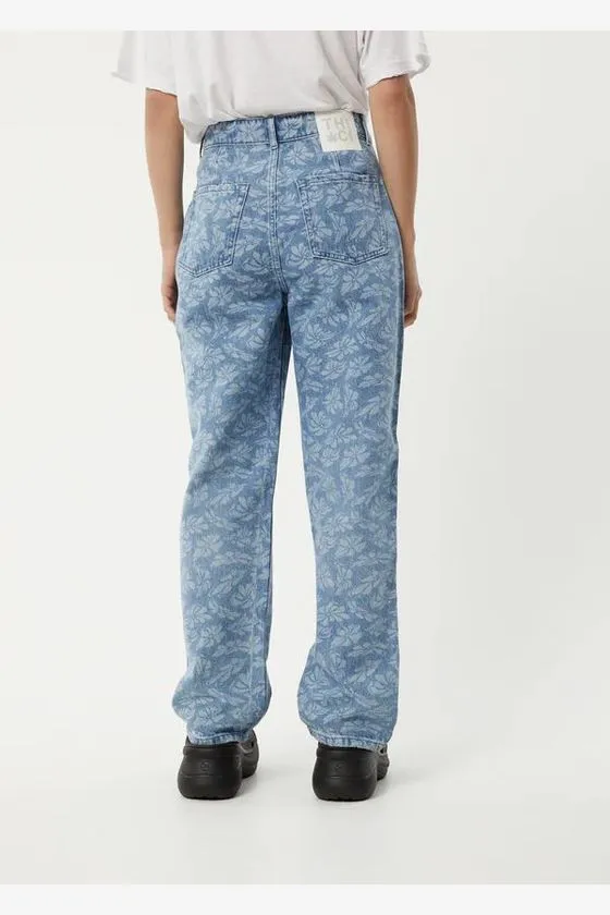 AFENDS SHELBY LONG - HEMP DENIM FLORAL WIDE LEG JEAN - FLORAL BLUE