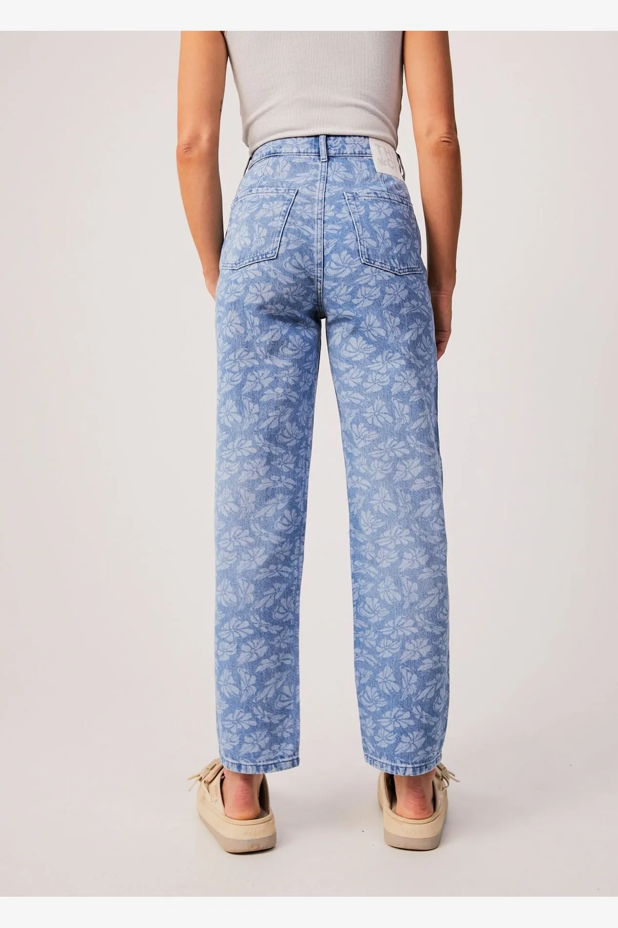 AFENDS SHELBY LONG - HEMP DENIM FLORAL WIDE LEG JEAN - FLORAL BLUE