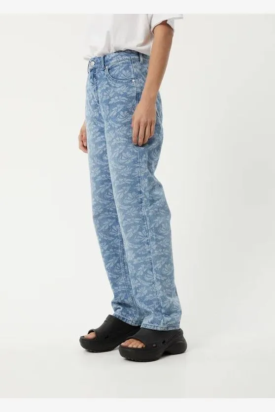 AFENDS SHELBY LONG - HEMP DENIM FLORAL WIDE LEG JEAN - FLORAL BLUE