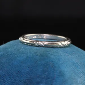 Antique Art Deco 14K White Gold Art Carved Engraved Wedding Band