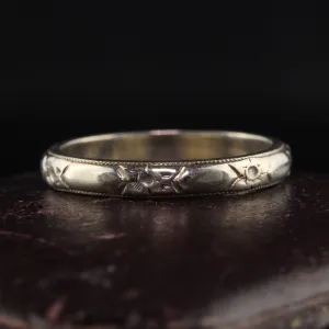 Antique Art Deco 14K White Gold Blossom Engraved Wedding Band