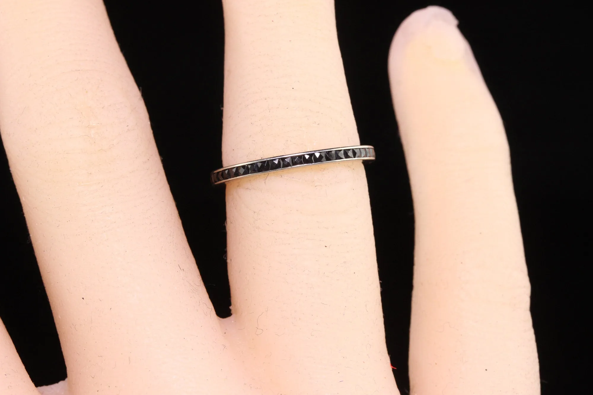 Antique Art Deco 14K White Gold French Cut Onyx Eternity Band - Size 5 1/2
