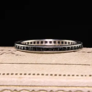 Antique Art Deco 14K White Gold French Cut Onyx Eternity Band - Size 5 1/2