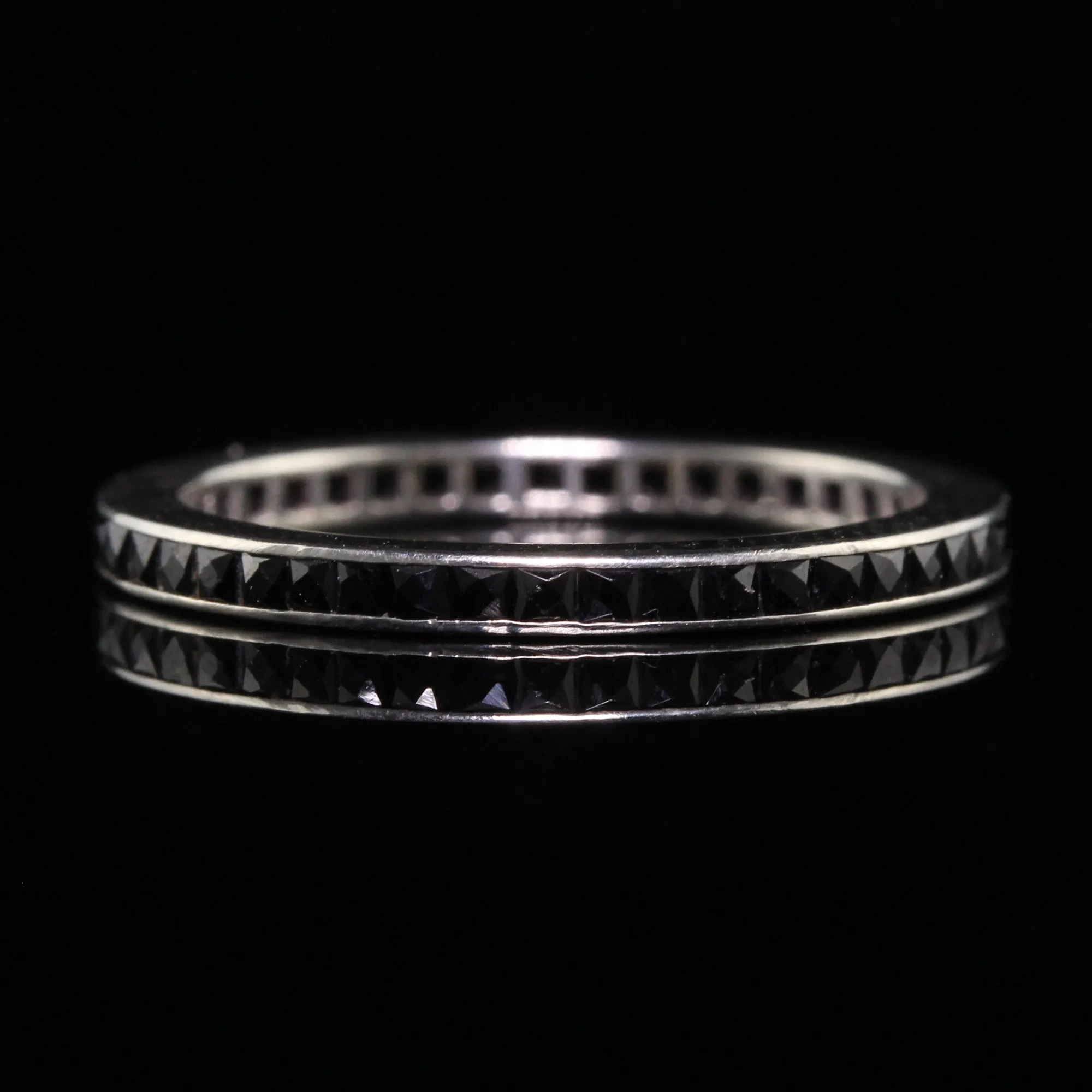 Antique Art Deco 14K White Gold French Cut Onyx Eternity Band - Size 5 1/2