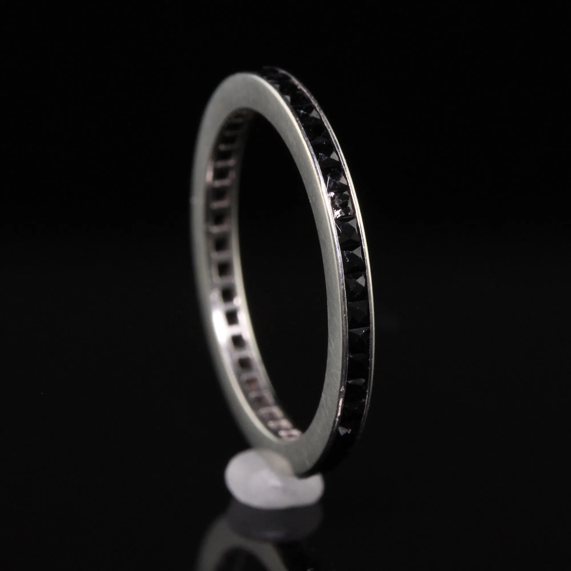 Antique Art Deco 14K White Gold French Cut Onyx Eternity Band - Size 5 1/2