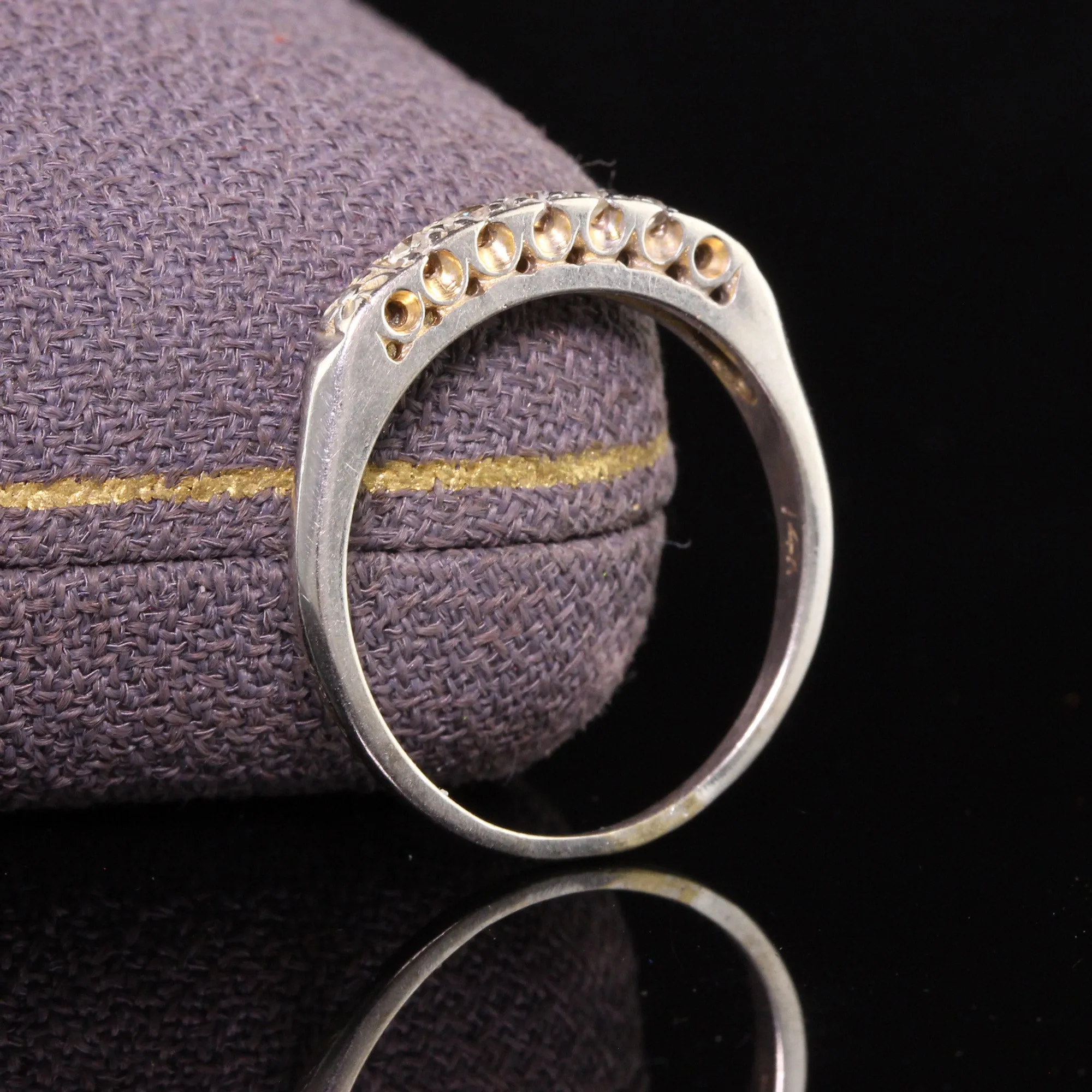 Antique Art Deco 14K White Gold Single Cut Diamond Wedding Band