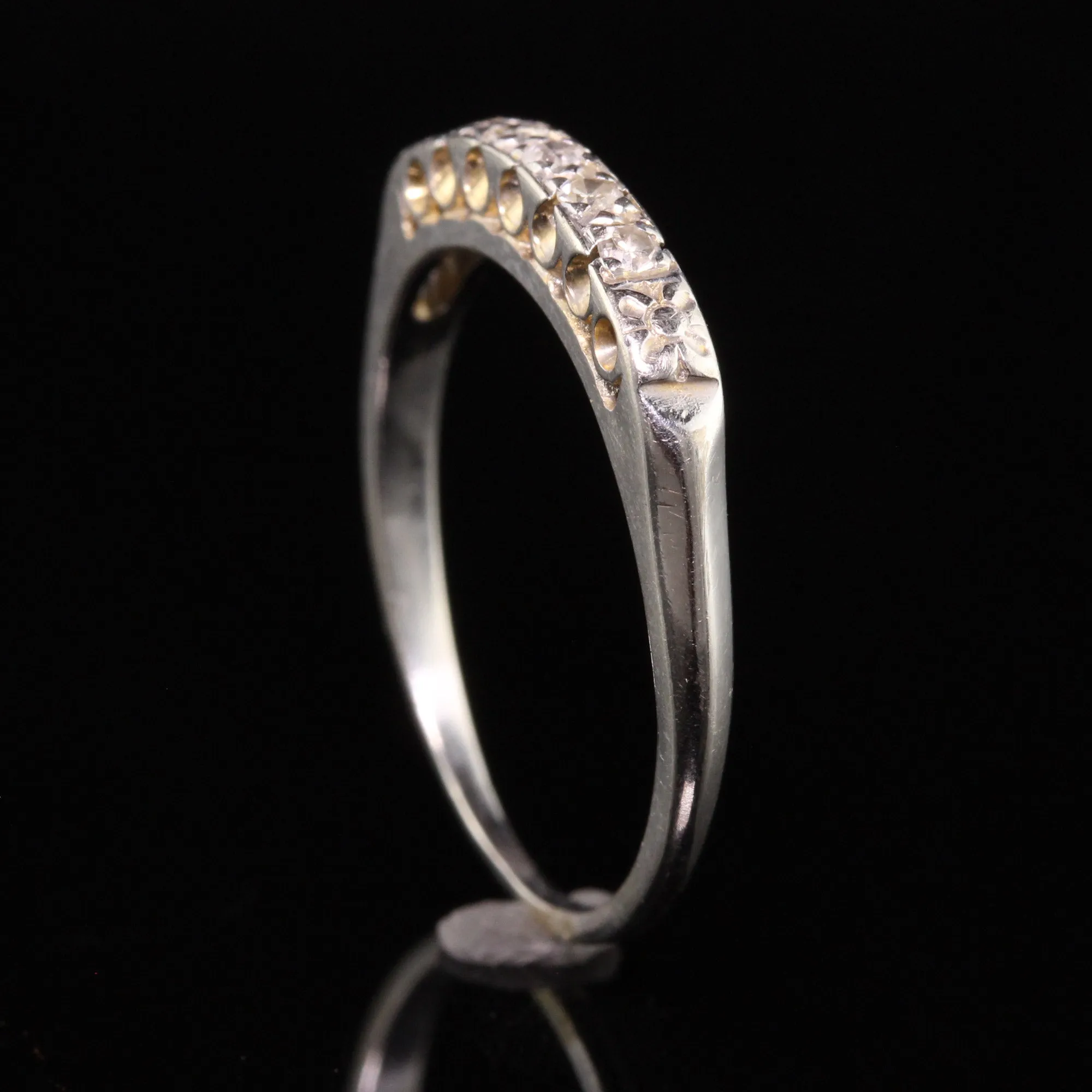 Antique Art Deco 14K White Gold Single Cut Diamond Wedding Band