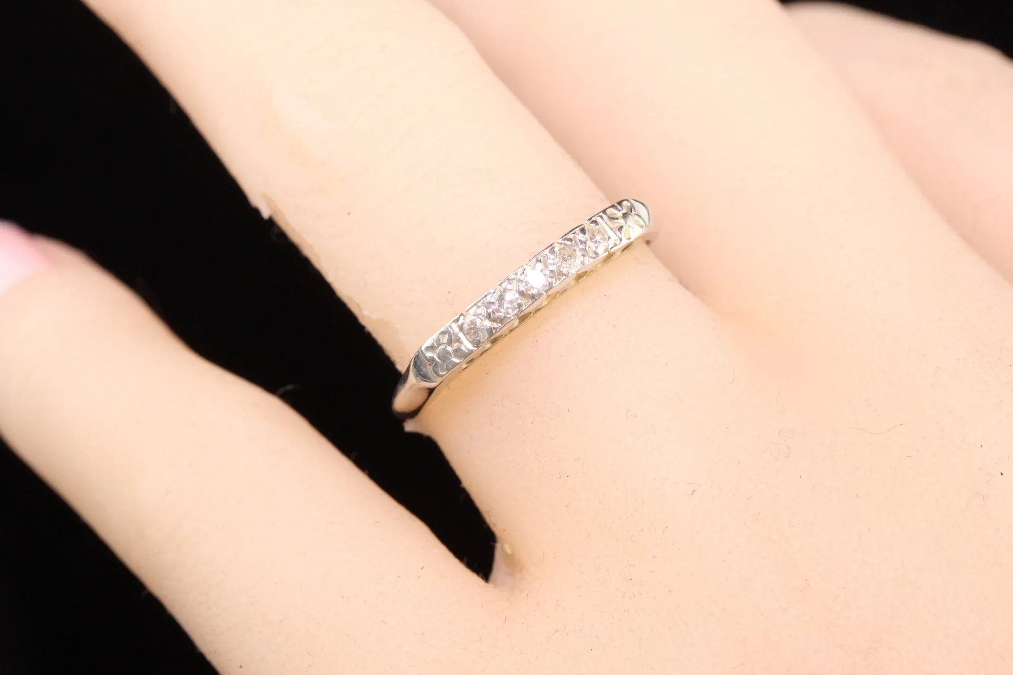 Antique Art Deco 14K White Gold Single Cut Diamond Wedding Band
