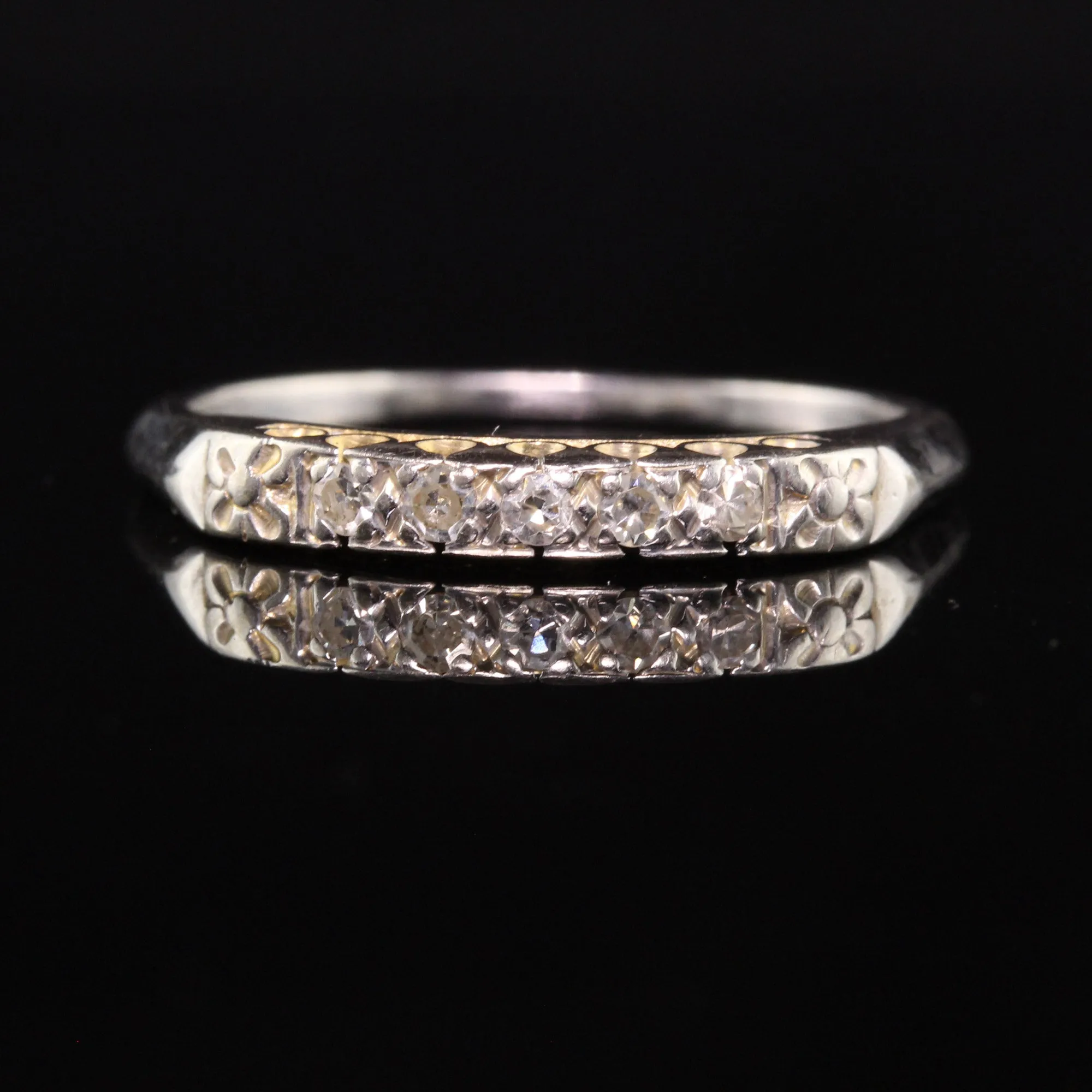 Antique Art Deco 14K White Gold Single Cut Diamond Wedding Band