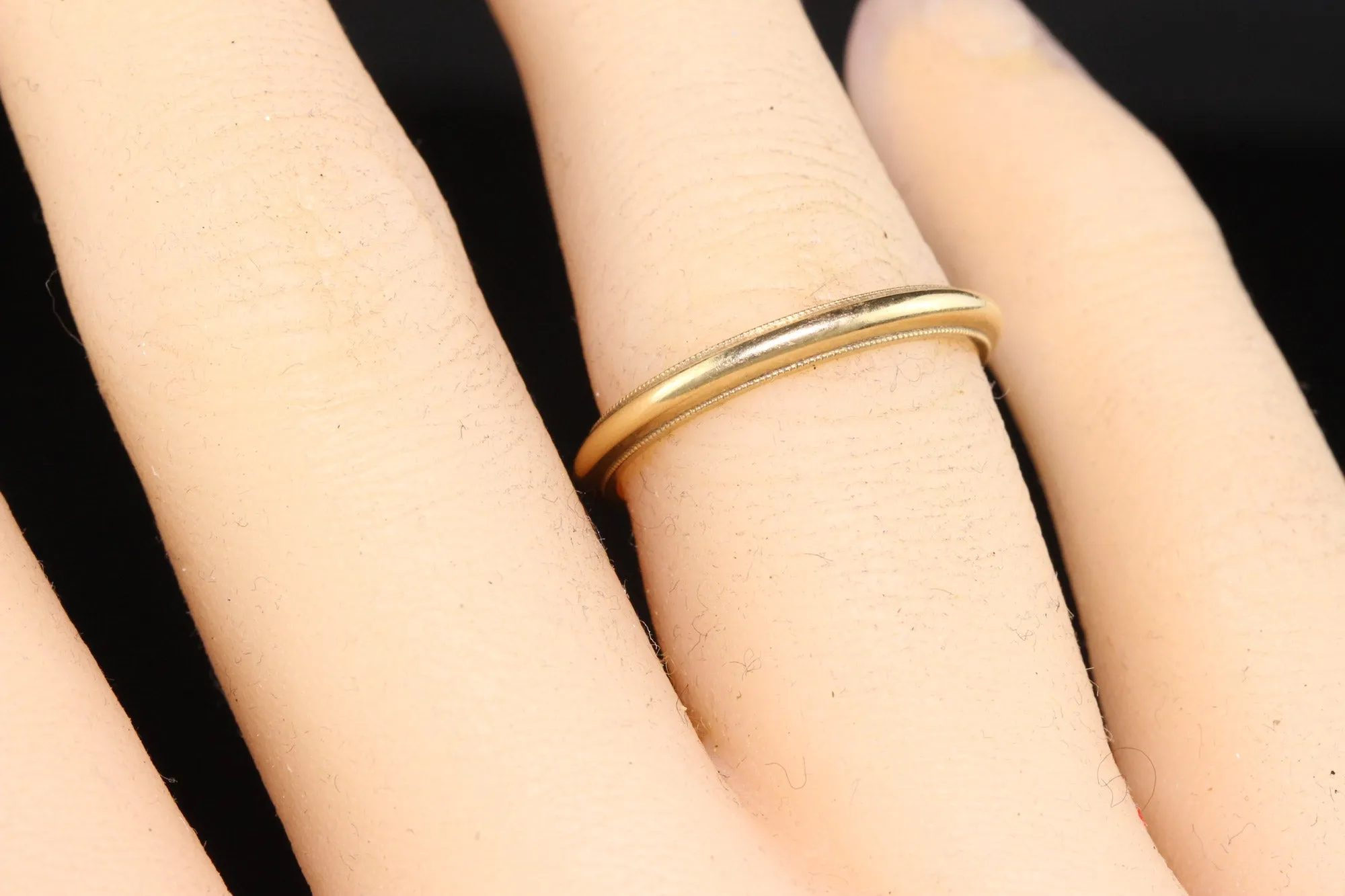 Antique Art Deco 14K Yellow Gold Classic Milgrain Wedding Band - Size 7