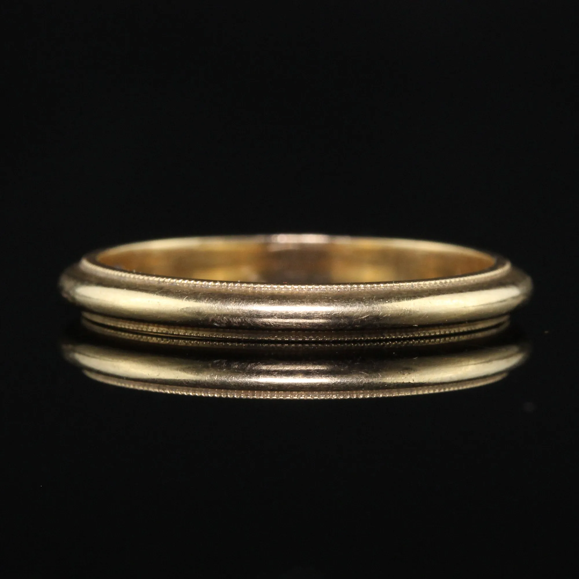 Antique Art Deco 14K Yellow Gold Classic Milgrain Wedding Band - Size 7