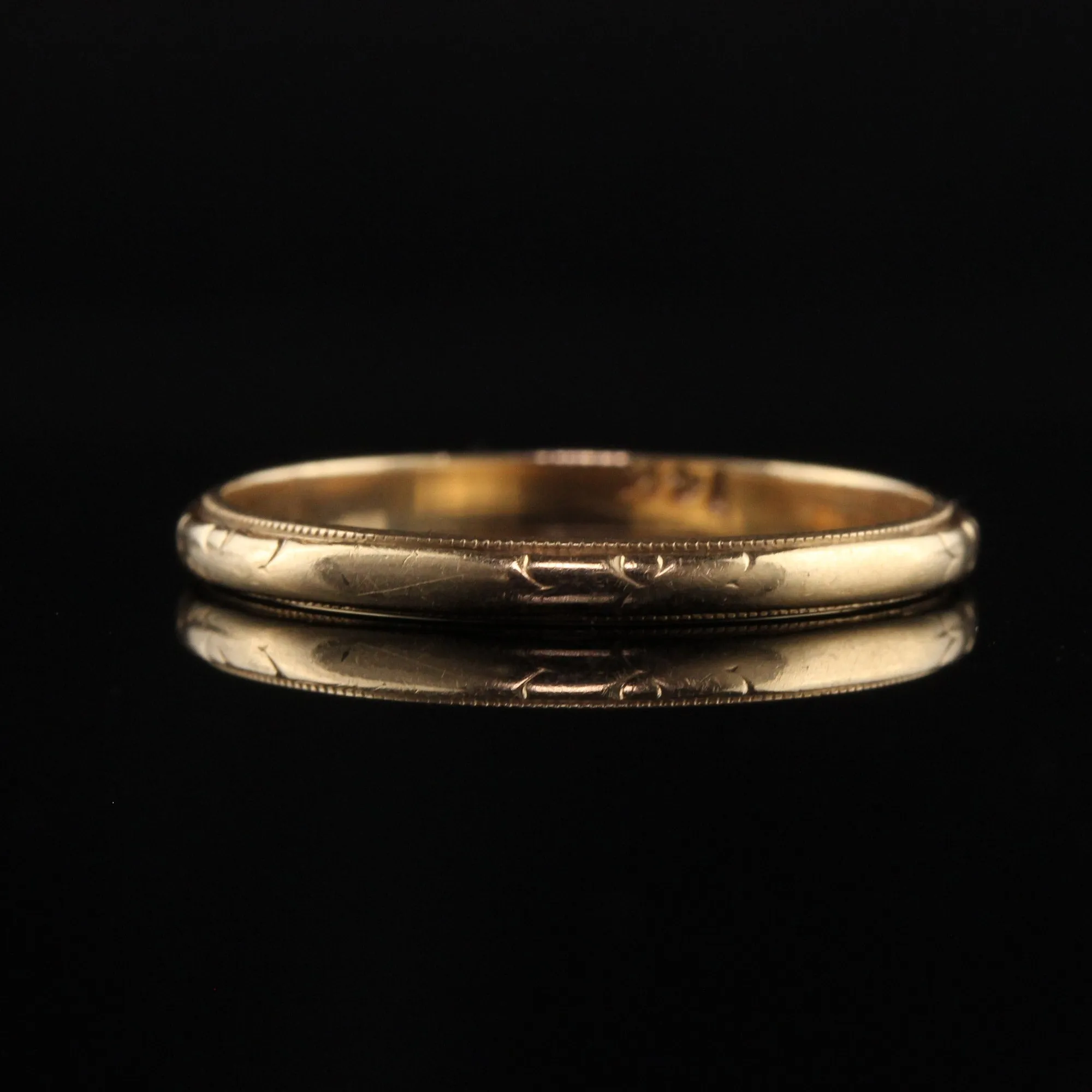 Antique Art Deco 14K Yellow Gold Engraved Wedding Band
