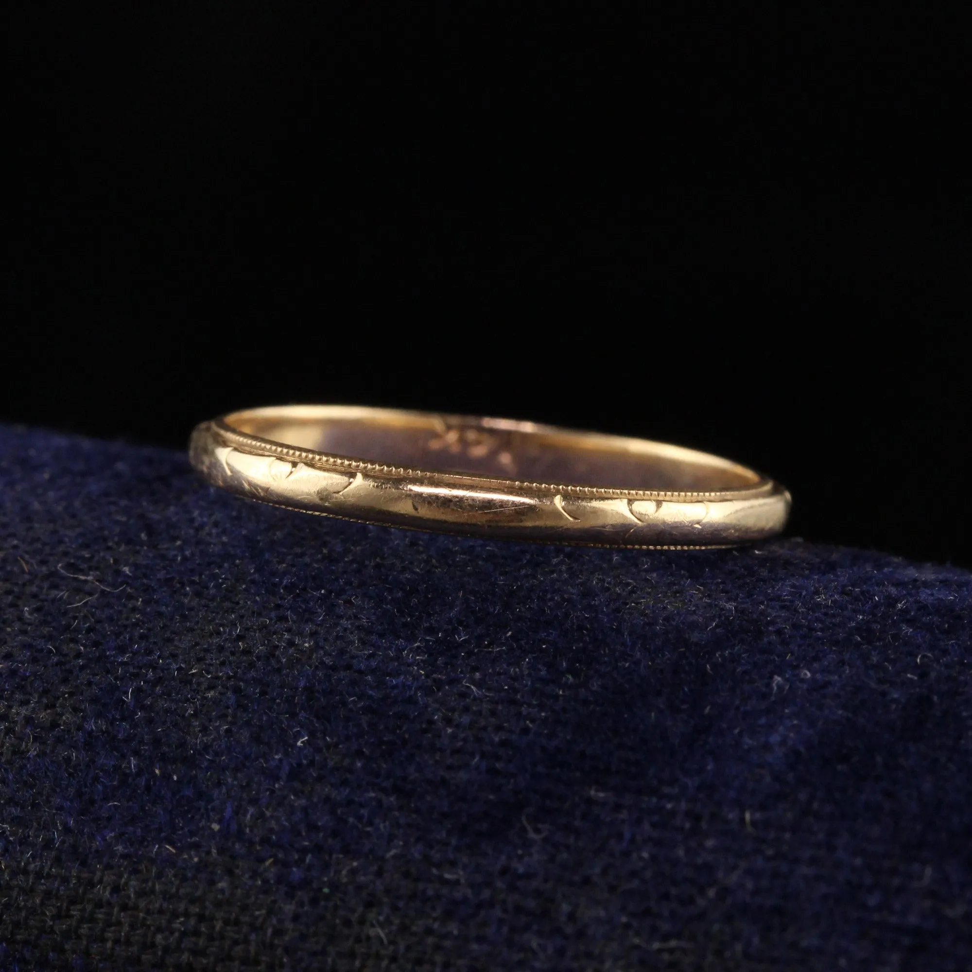 Antique Art Deco 14K Yellow Gold Engraved Wedding Band