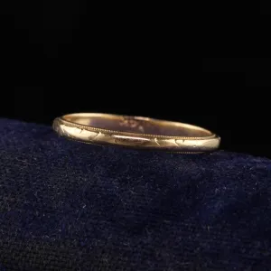 Antique Art Deco 14K Yellow Gold Engraved Wedding Band
