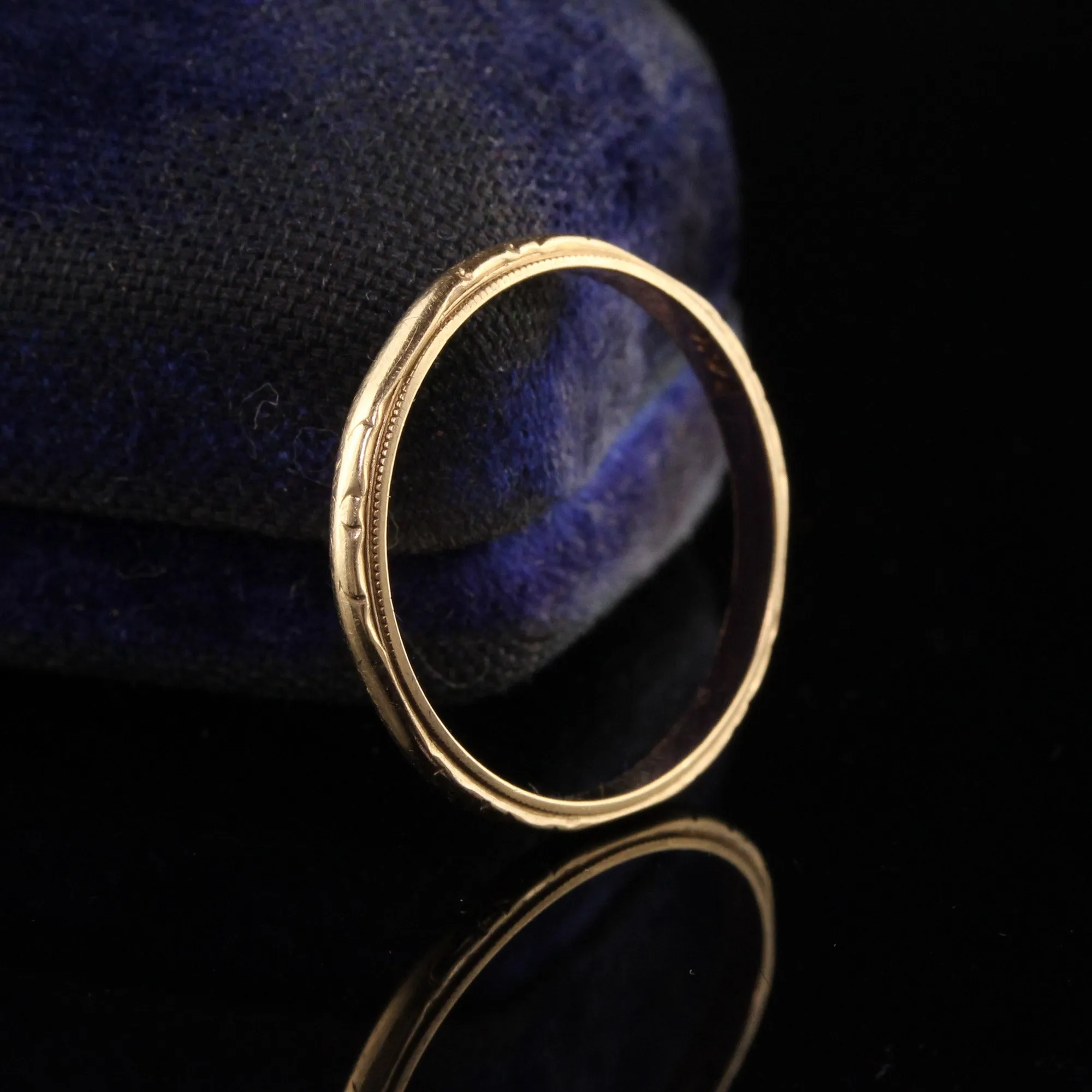 Antique Art Deco 14K Yellow Gold Engraved Wedding Band
