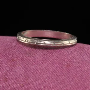Antique Art Deco 18K White Gold Engraved Wedding Band - Size 6