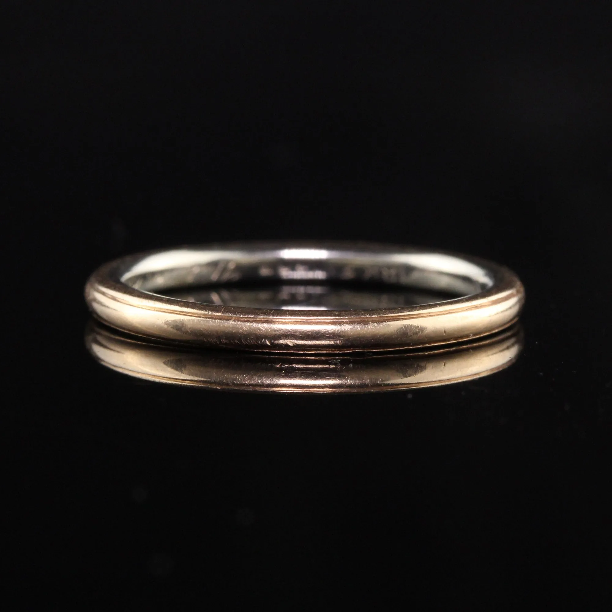 Antique Art Deco 18K Yellow Gold and Platinum Engraved Wedding Band - Size 6 3/4