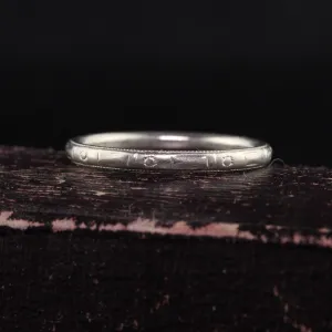 Antique Art Deco Belais 18K White Gold Engraved Wedding Band - Size 5