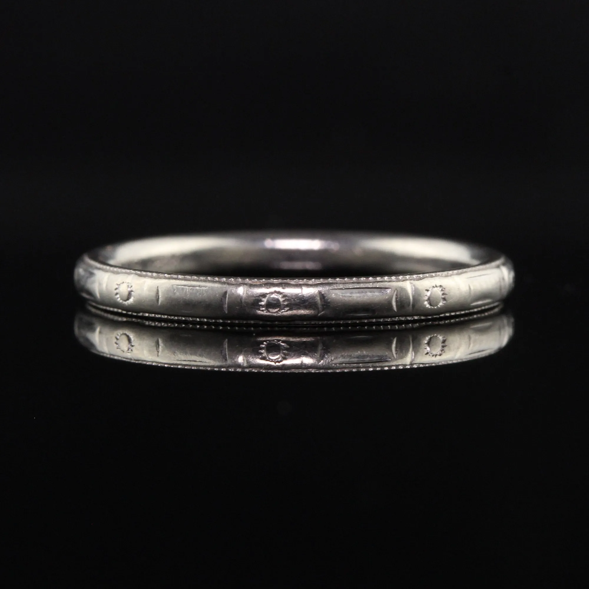 Antique Art Deco Belais 18K White Gold Engraved Wedding Band - Size 5