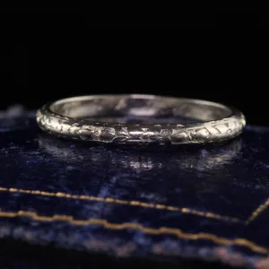 Antique Art Deco Belais 18K White Gold Engraved Wedding Band - Size 6