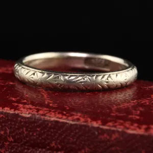 Antique Art Deco Hayden W. Wheeler 18K White Gold Engraved Wedding Band