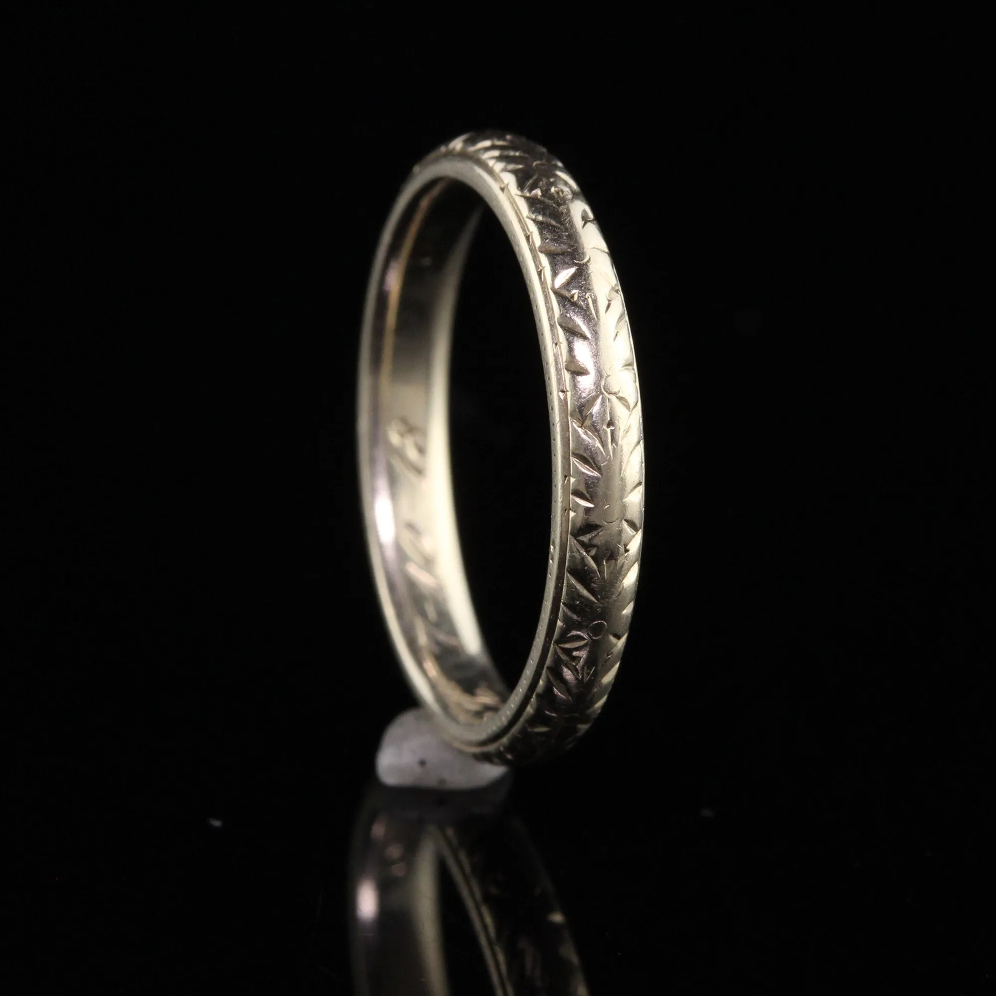 Antique Art Deco Hayden W. Wheeler 18K White Gold Engraved Wedding Band