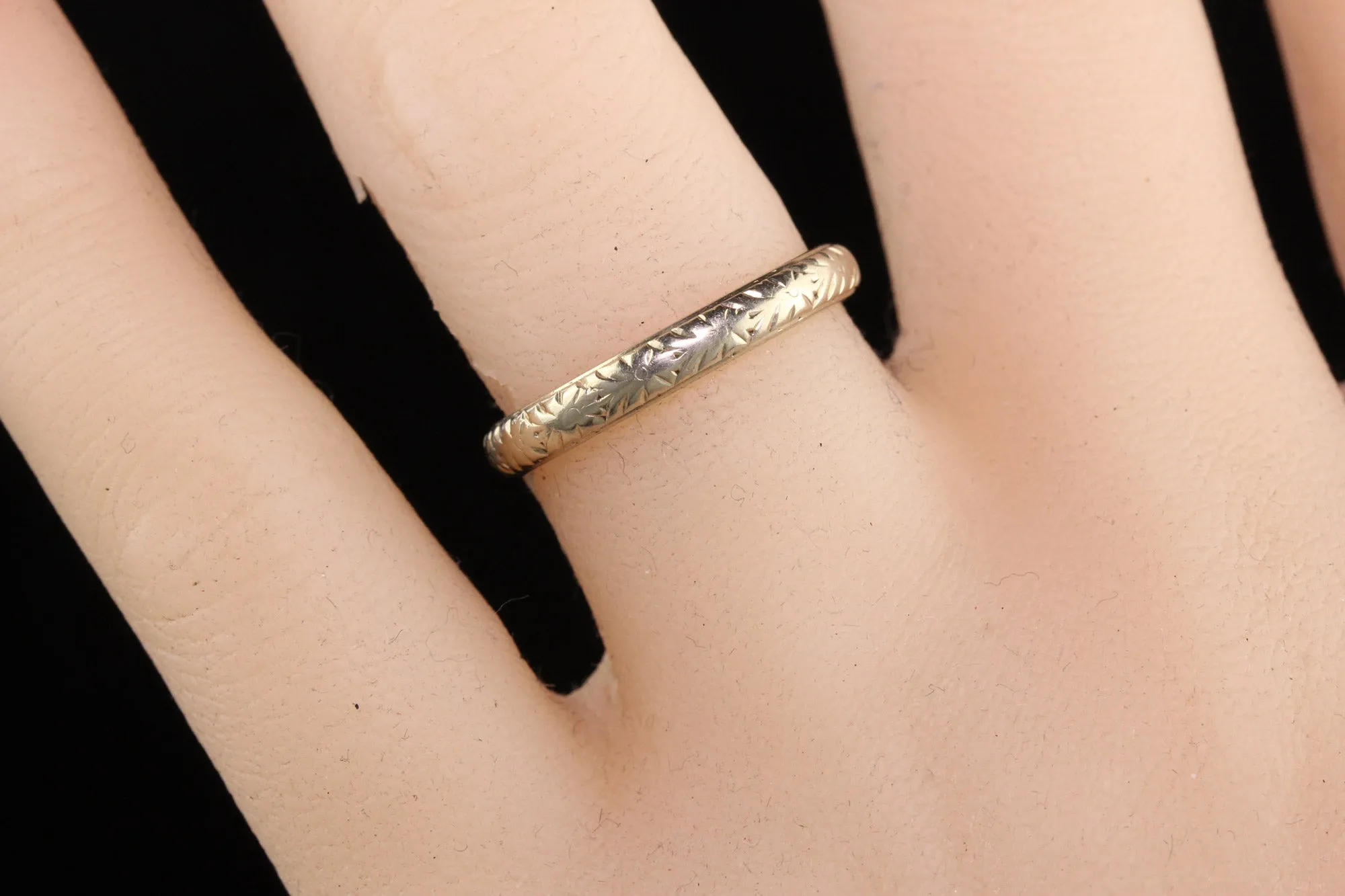Antique Art Deco Hayden W. Wheeler 18K White Gold Engraved Wedding Band