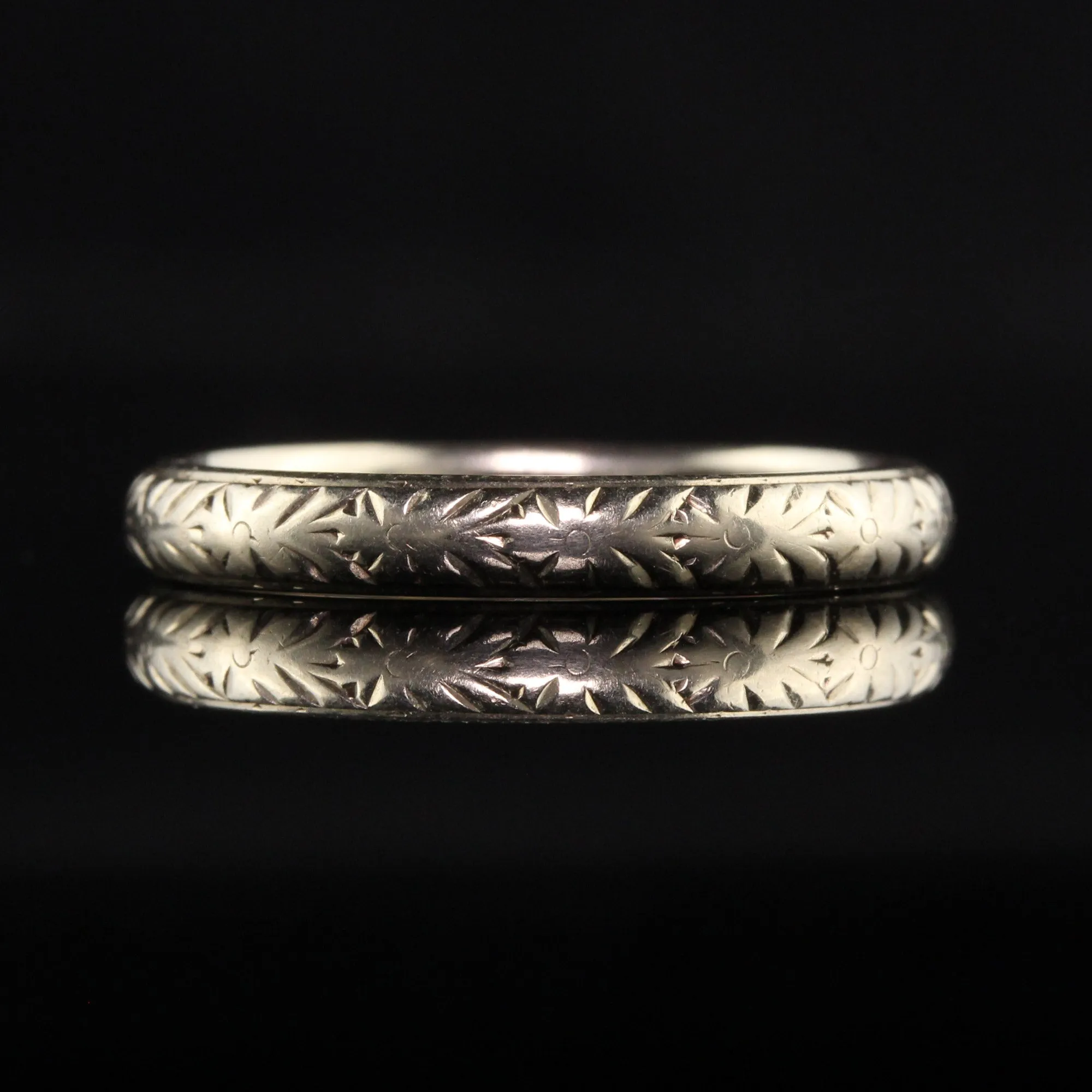 Antique Art Deco Hayden W. Wheeler 18K White Gold Engraved Wedding Band