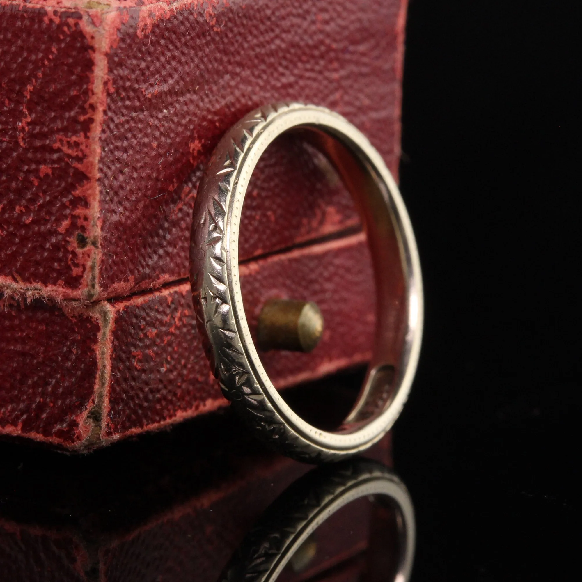 Antique Art Deco Hayden W. Wheeler 18K White Gold Engraved Wedding Band