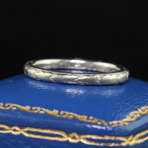 Antique Art Deco Orange Blossom 18K White Gold Engraved Wedding Band - Size 4 1/2