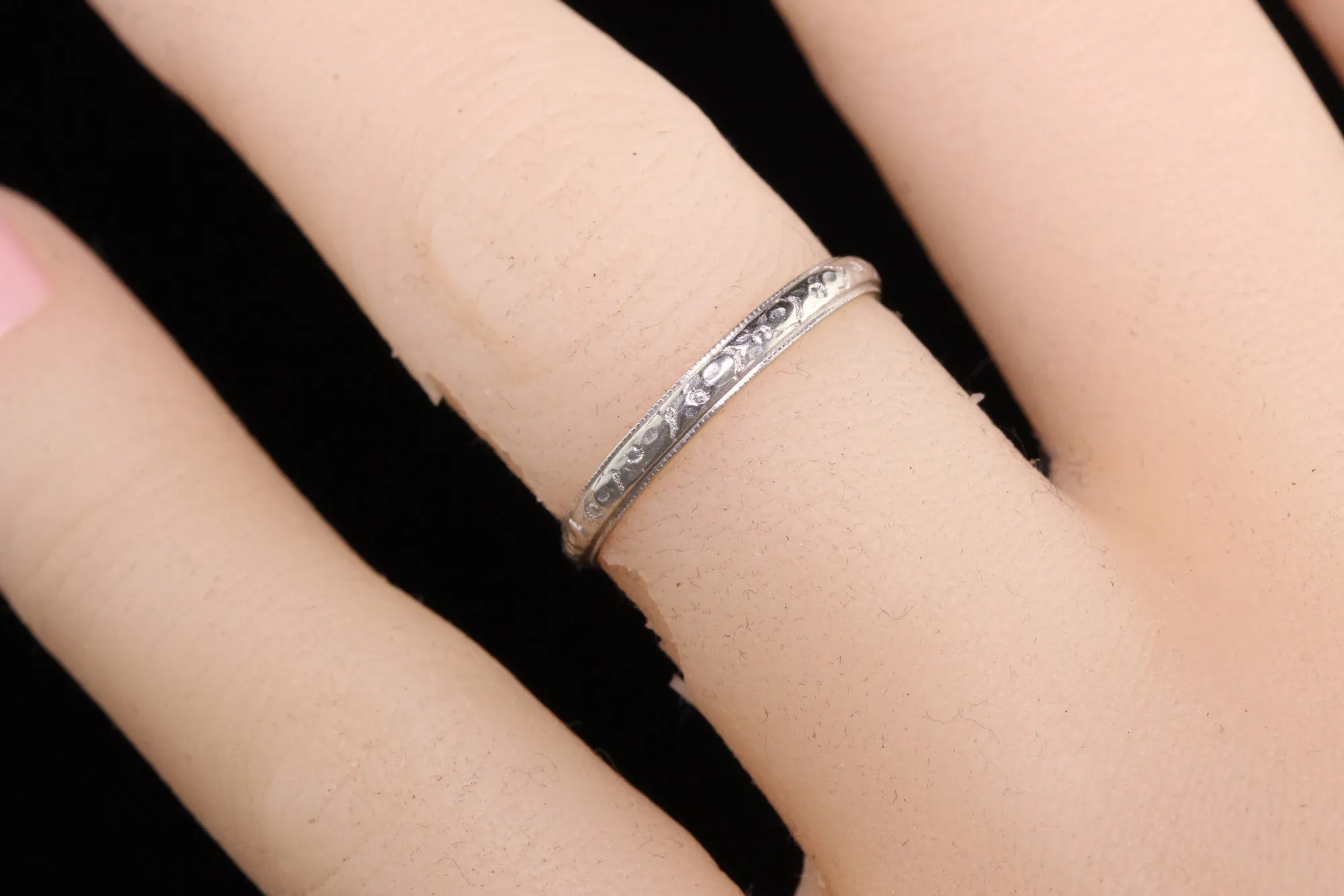 Antique Art Deco Oscar Heyman Platinum Engraved Wedding Band - Size 5