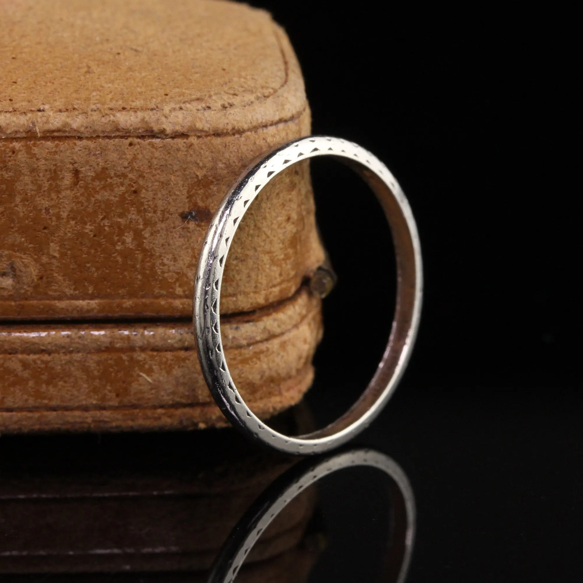 Antique Art Deco Platinum Engraved Wedding Band - Size 5 1/4