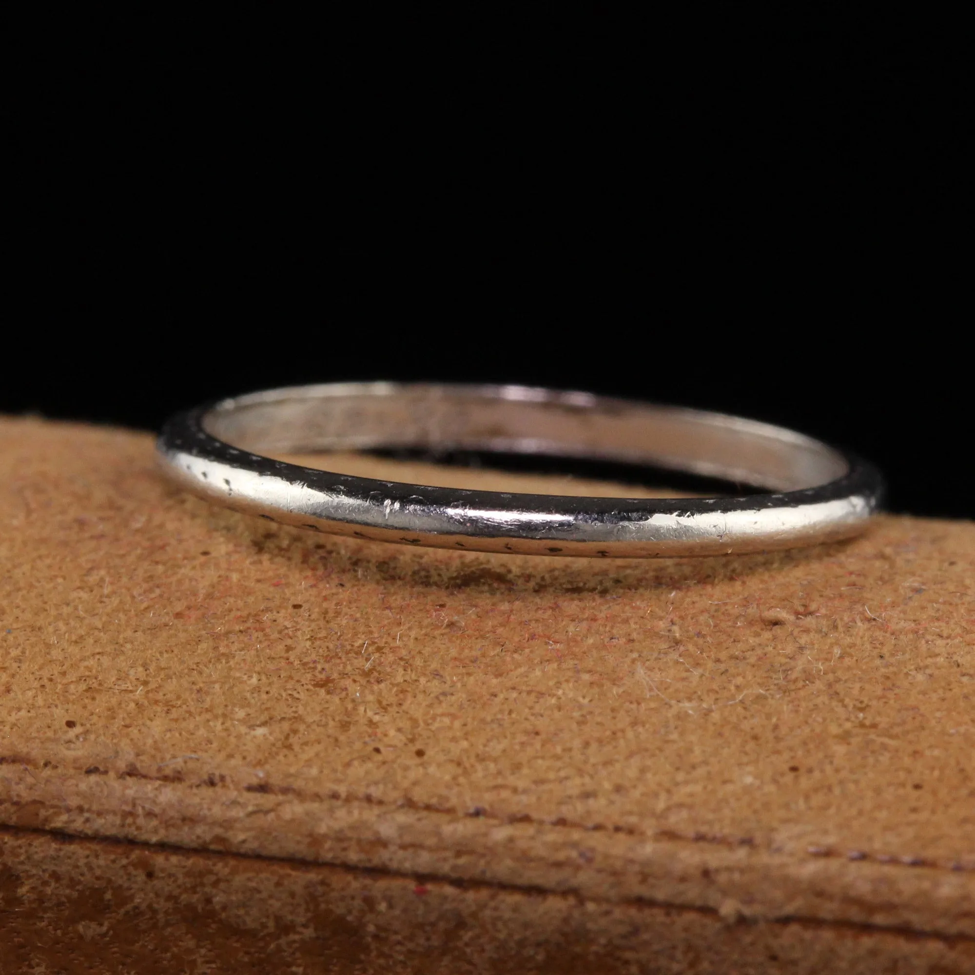 Antique Art Deco Platinum Engraved Wedding Band - Size 5 1/4