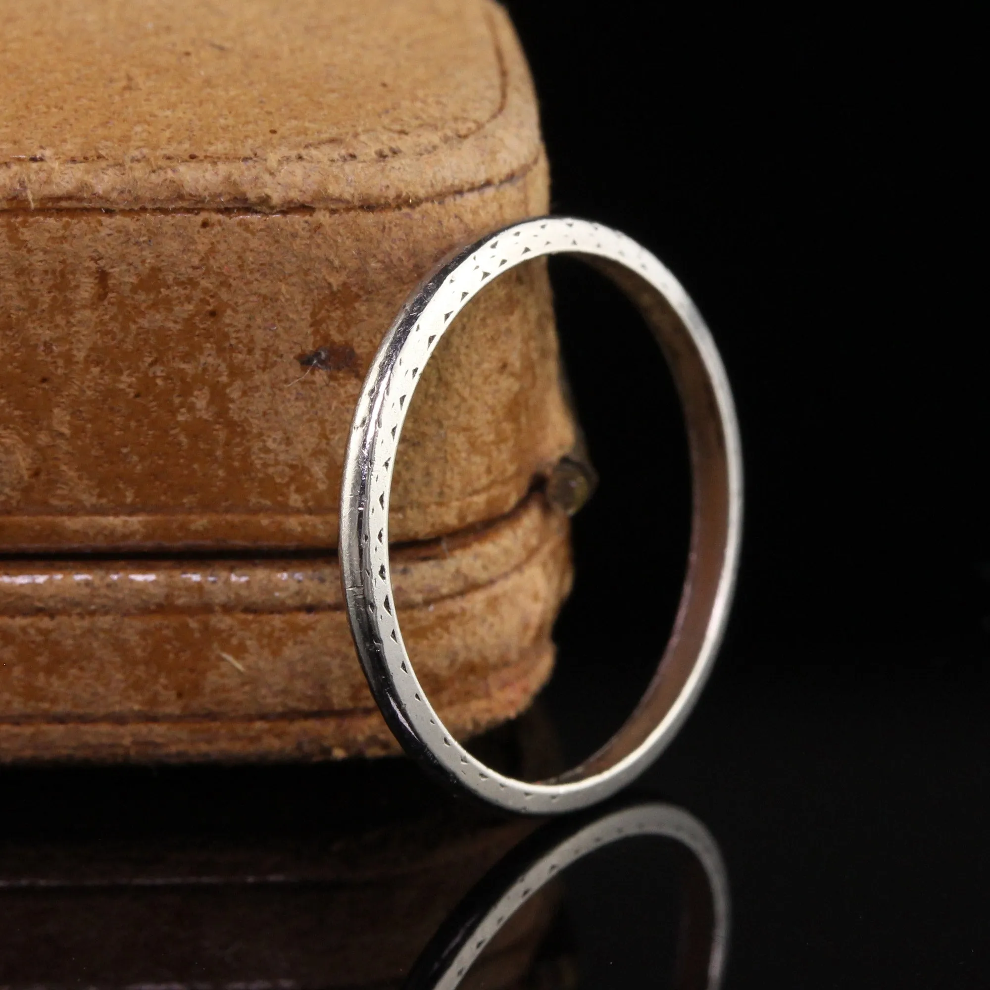 Antique Art Deco Platinum Engraved Wedding Band - Size 5 1/4