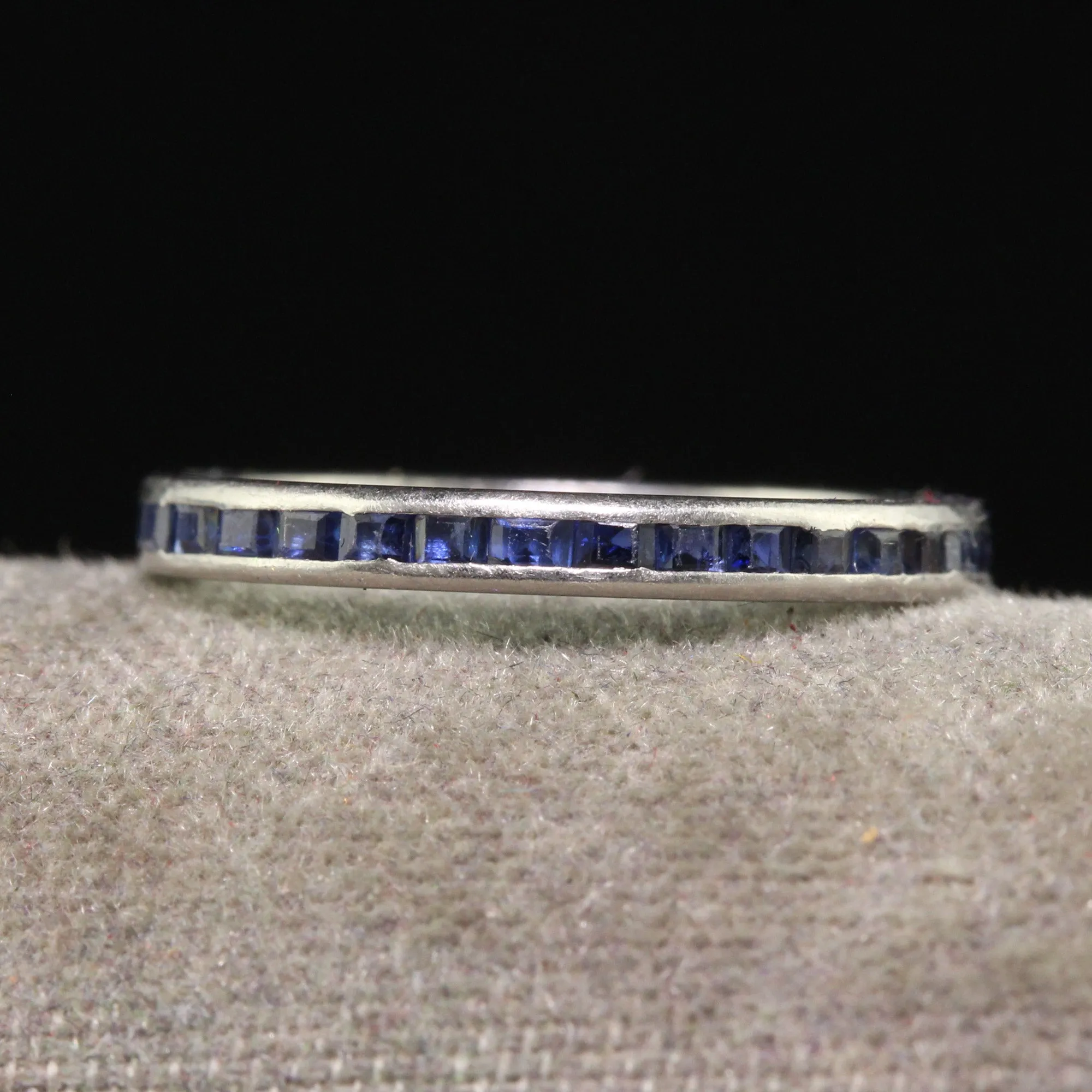 Antique Art Deco Platinum Natural Sapphire Square Cut Eternity Band